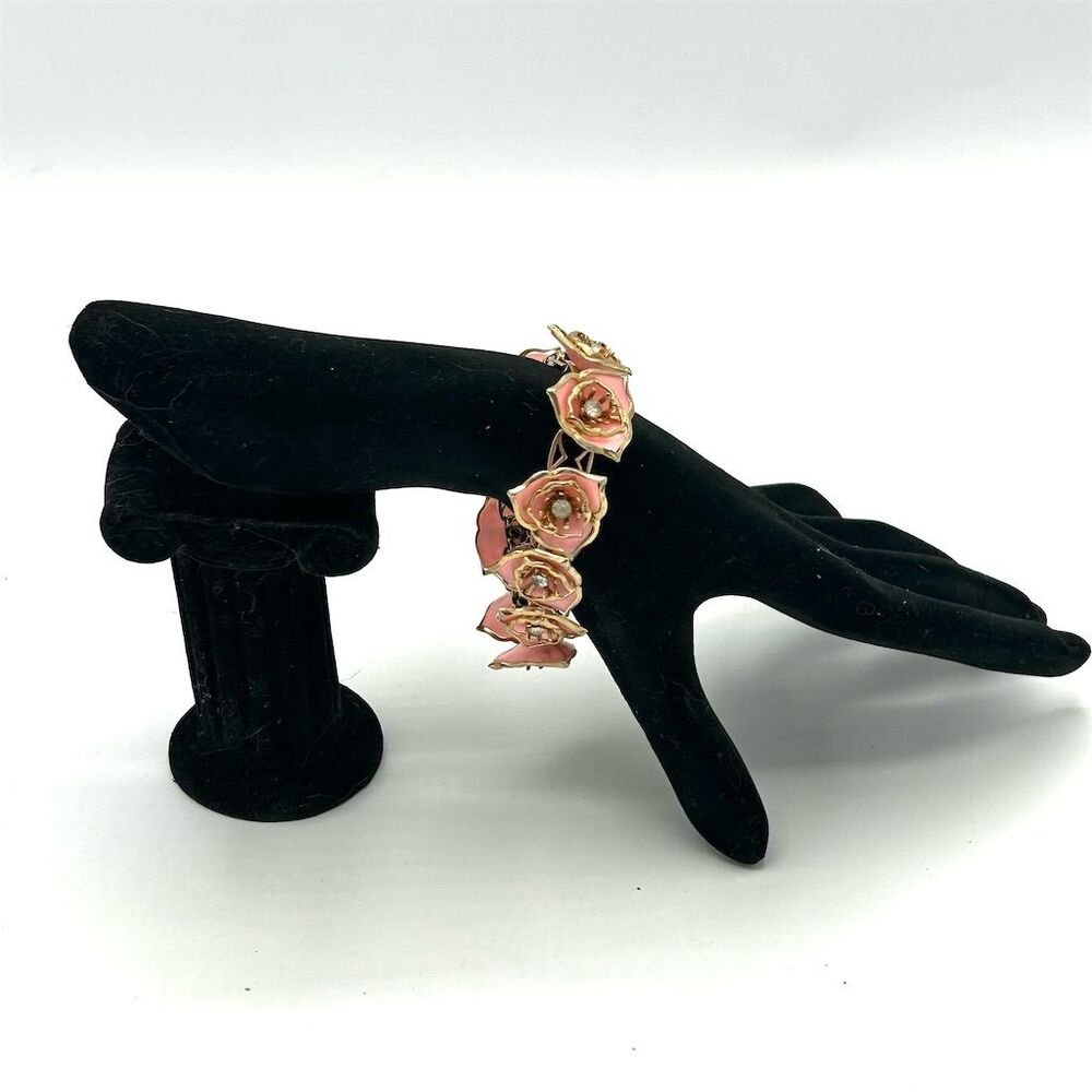 Featherlite Vintage Pink Floral Rhinestone Bracelet Women's Fashion One Size
